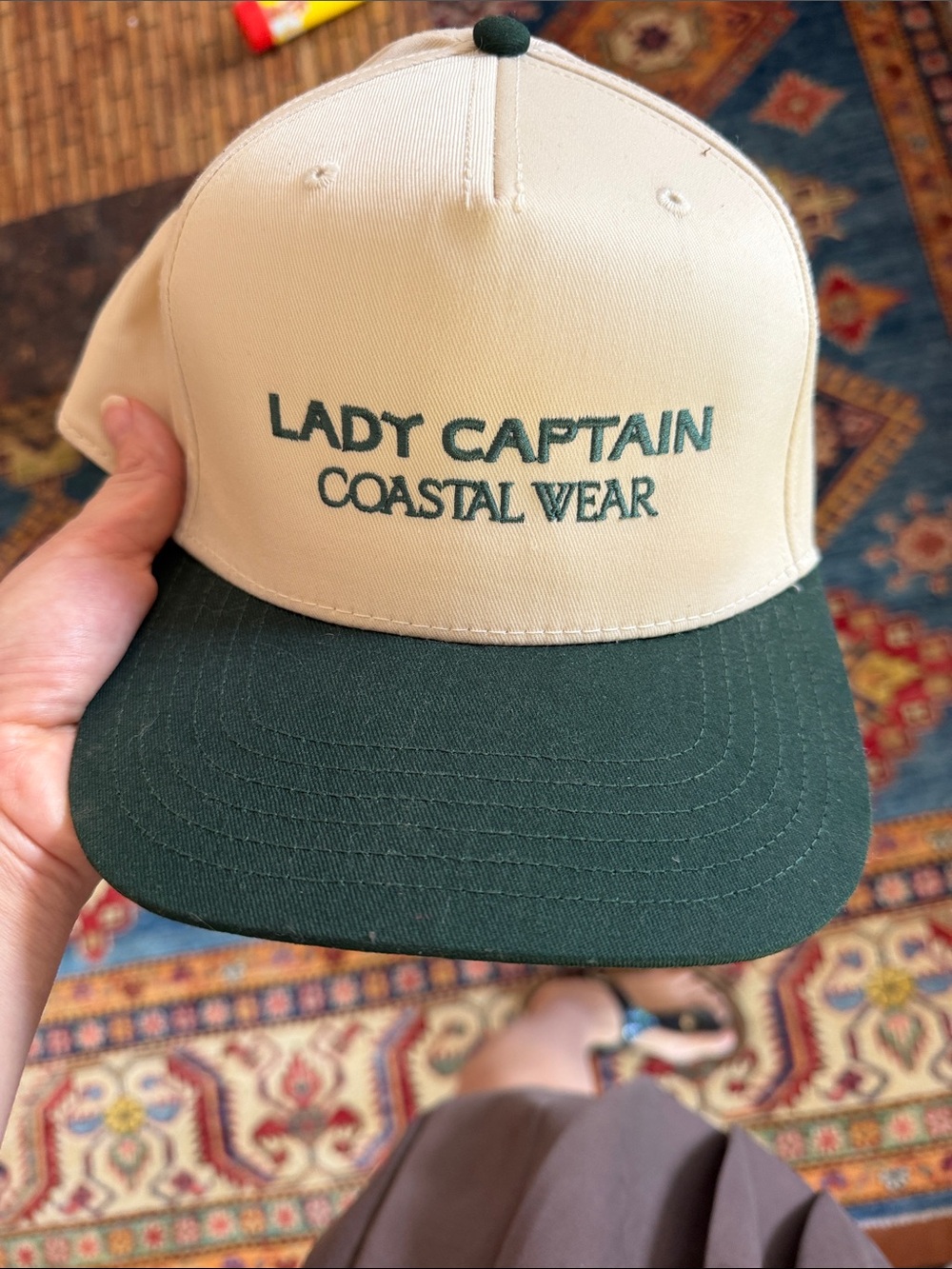 Lady Captain coastal wear Women's Baseball Cap - Cream & Dark Green